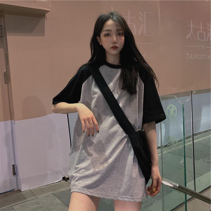 

Summer Women Clothing Short Sleeve Color Matching T-shirt Harajuku Oversized T Shirt Y2K Tops Fashion Graphic T-shirts Female Streetwear XXL серый