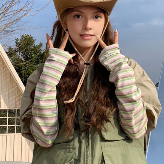 Stripete armermer for menn kvinner UV-beskyttelse lange fingerløse hansker