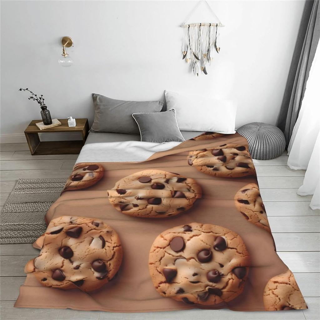 Cookie Blanket for Kids Adults, Soft Lightweight Flannel Food Chocolate Chip Cookie Throw Blanket for Sofa Couch Bed Traveling