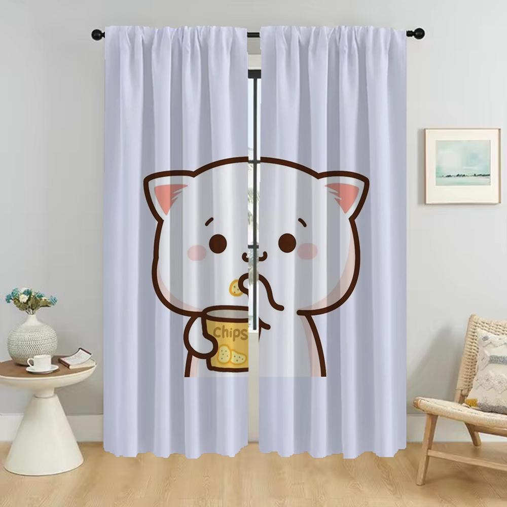 Pfirsich Mochi Katze Raumteiler Verdunkelungsvorhänge für Wohnzimmer Jalousien Tüll für Schlafzimmer Heimdeko Vorhänge 2 Stück Vorhang