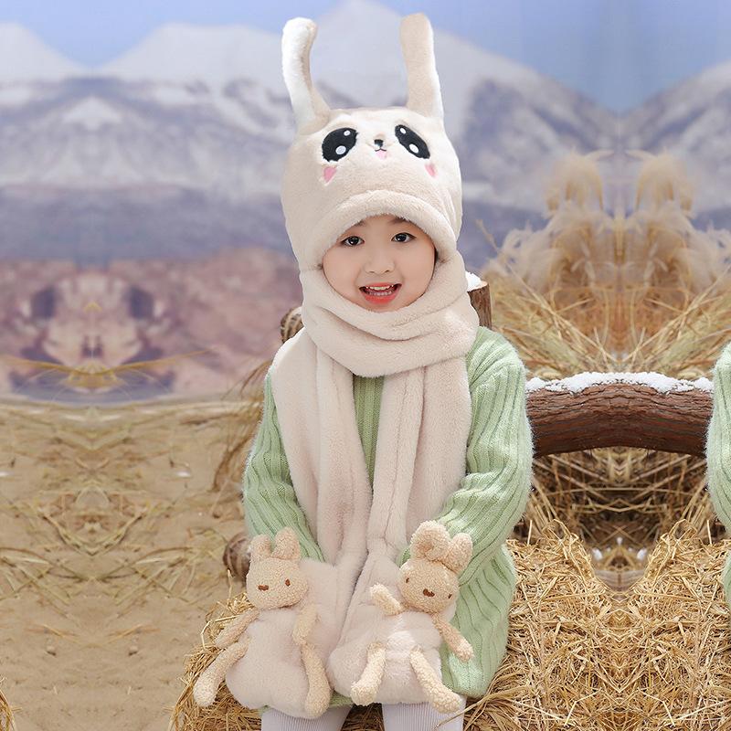 Children's Hat, Winter Scarf, Scarf, and Neck in One, Cute and Adorable Parent-child Bunny with Movable Ears, Plush Hat