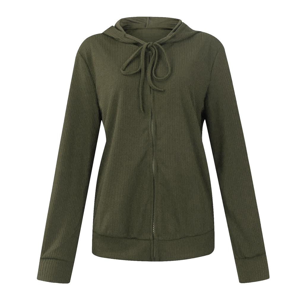 Womens Fashion Solid Zipper Draw String Up Casual Long Sleeve Hooded Sweatshirt Coat