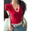 V-neck Short Sleeve Casual Women T Shirts Black Summer Skinny Sexy Solid Basic Crop Fashion Streetwear