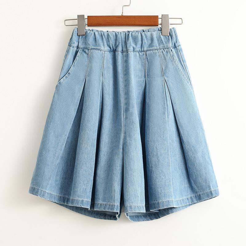 

Real shot denim five-point pants women s summer versatile loose medium pants Korean version large size thin big pendulum high waist wide leg shorts S світло-синій колір