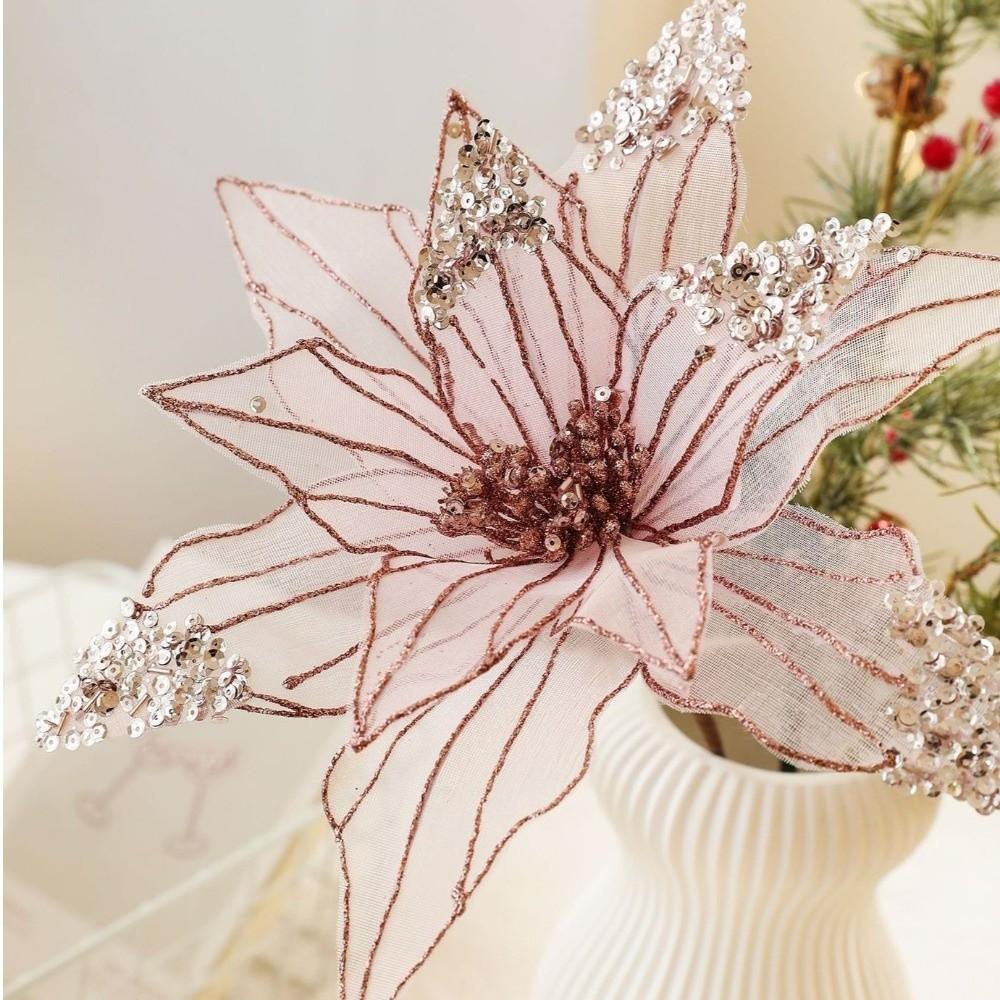 New 31CM Artificial Poinsettia Flower Sequins Glitter Simulation Flowers Sparkling Sequins Flower Christmas Tree Accessory