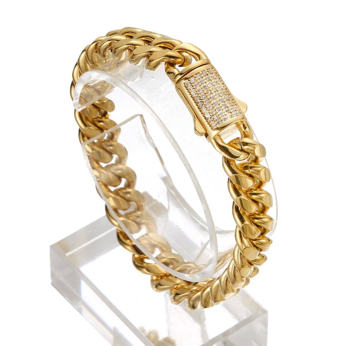 16 мм Золотистый Нержавеющая сталь Майами Кубинская звеньевая цепочка Браслет 7 -11 7inch bracelet