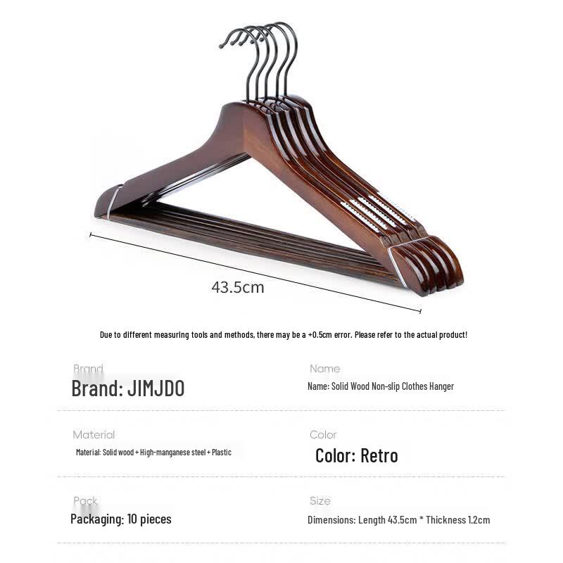 JIMJDO Solid Wood Non-Slip Hangers (10-Pack)
