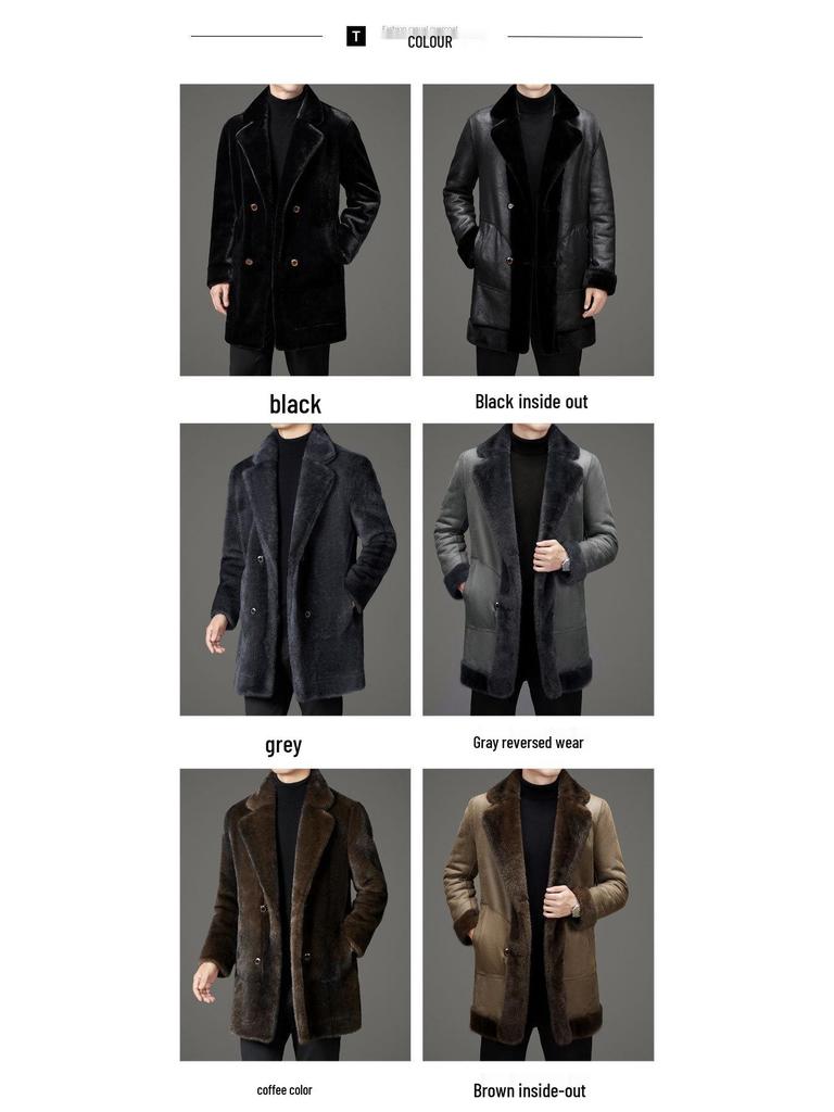 2025 Reversible Sable Fur Mid-Length Men's Coat: Winter Arrivals - Suit Collar, Warm Outerwear for Middle-Aged