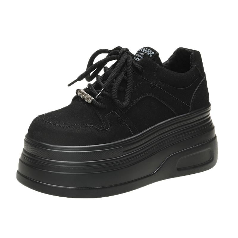 Mote 8CM Dame Lær Sneakers Høst Vår Brun Fritidssko Chunky Sneakers Høy Plattform Sport Skateboard Sko Kvinne