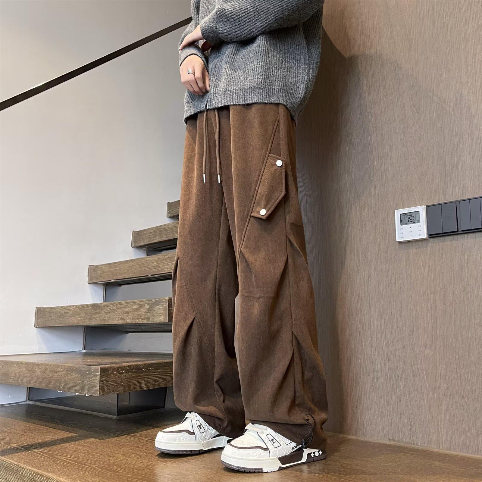 Американские тяжелые вельветовые комбинезоны с плиссировкой мужские осенне-зимние дизайнерские прямые широкие брюки флисовые повседневные брюки M