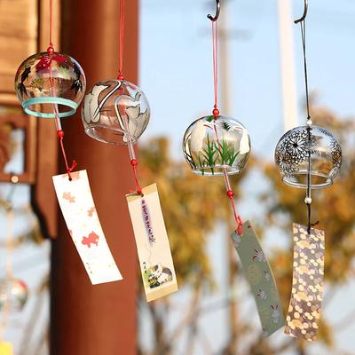 Japanese Sakura Wind Chime Glass Cherry Blossom Wind Chimes Kawaii Room Decor Door Bell for Home Entrance Yard Outdoor Chimes