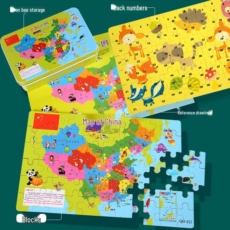 Magnetic Wooden World Map Puzzle in Tin Box: 3D Educational Toy for Kids