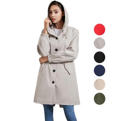 Windjacke für Damen, mit Kapuze, Knopf, locker, übergroß, lässig, Windjacke, wasserdicht, Oberbekleidung, langer Regenmantel, Laufen, Gehen, Outdoor, winddichte Jacke