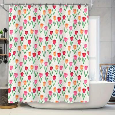 Blumen-Duschvorhang Botanisches Tulpenblumen-Muster Wasserdicht Badezimmer-Dekoration Vintage Rustikal Bauernhaus Ästhetik Heimtextilien