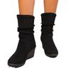 Large Size Wedge Heel Folded Medium Boots Autumn Thick-soled Suede Stacking Boots Women