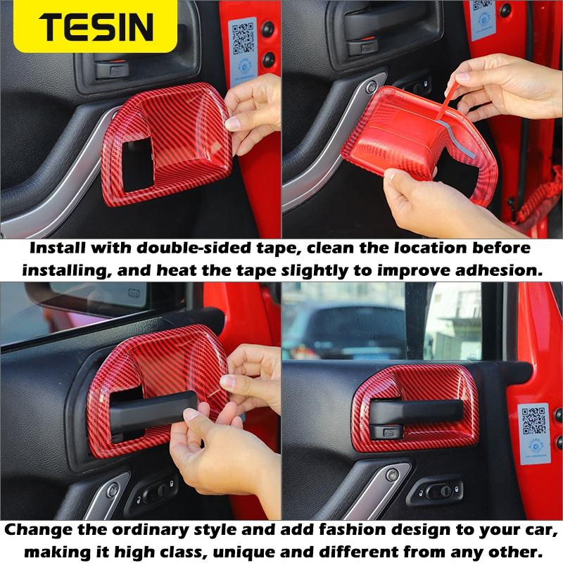 TESIN 4 Door Interior Door Handle Bowl Decoration Cover Trim Stickers for Jeep Wrangler JK 2011-2017 ABS Car Accessories