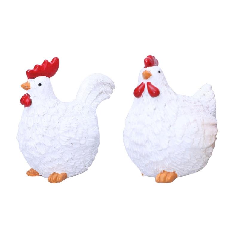 

2PCS Miniature Chicken And Resin Figurines Ornaments For Farmhouse Decoration Or Home Office Mini Animal Figures
