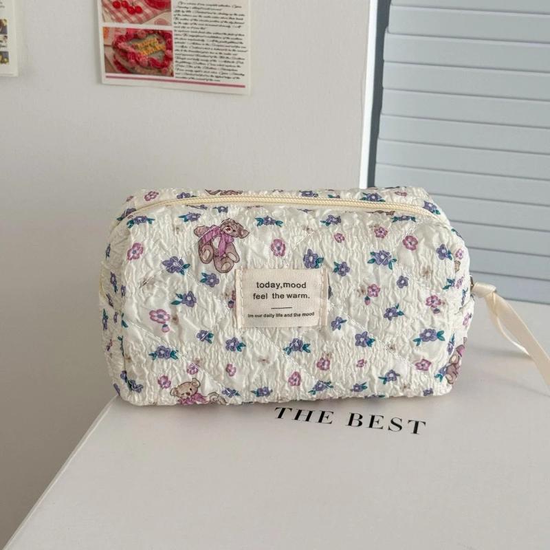 

Cartoon Bear Cotton Ladies Large Storage Bag Handbags Female Small Purse Makeup Case Cute Floral Print Women s Cosmetic Bags