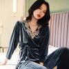 Pajamas Women's Spring, Autumn and Winter Gold Velvet Long-sleeved Trousers Two-piece Split Can Be Worn Out Casual Home Wear