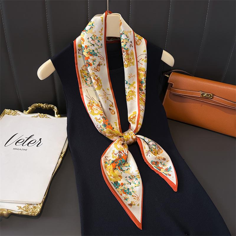 Scarf, Long Silk Scarf, Versatile Silk Scarf, Double-Layer Simulated Silk, Diagonal Scarf, Autumn And Winter Hair Binding And Scarf