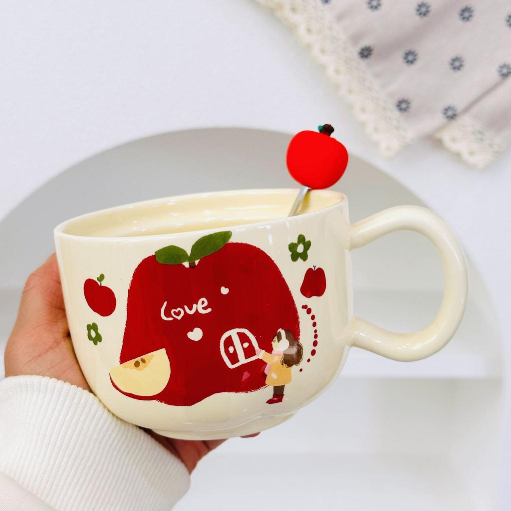 Neues Produkt mit Deckel Weihnachtsapfel Keramiktasse Hochwertiges Set Becher Souvenir Cartoon Niedlich Handbecher Geschenk