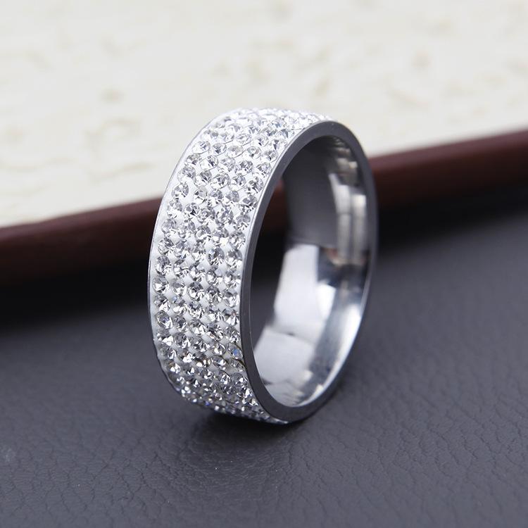 Five-row Diamond Titanium Steel Ring Women, Popular Diamond Ring Fashion Couple Diamond Ring Hand Jewelry