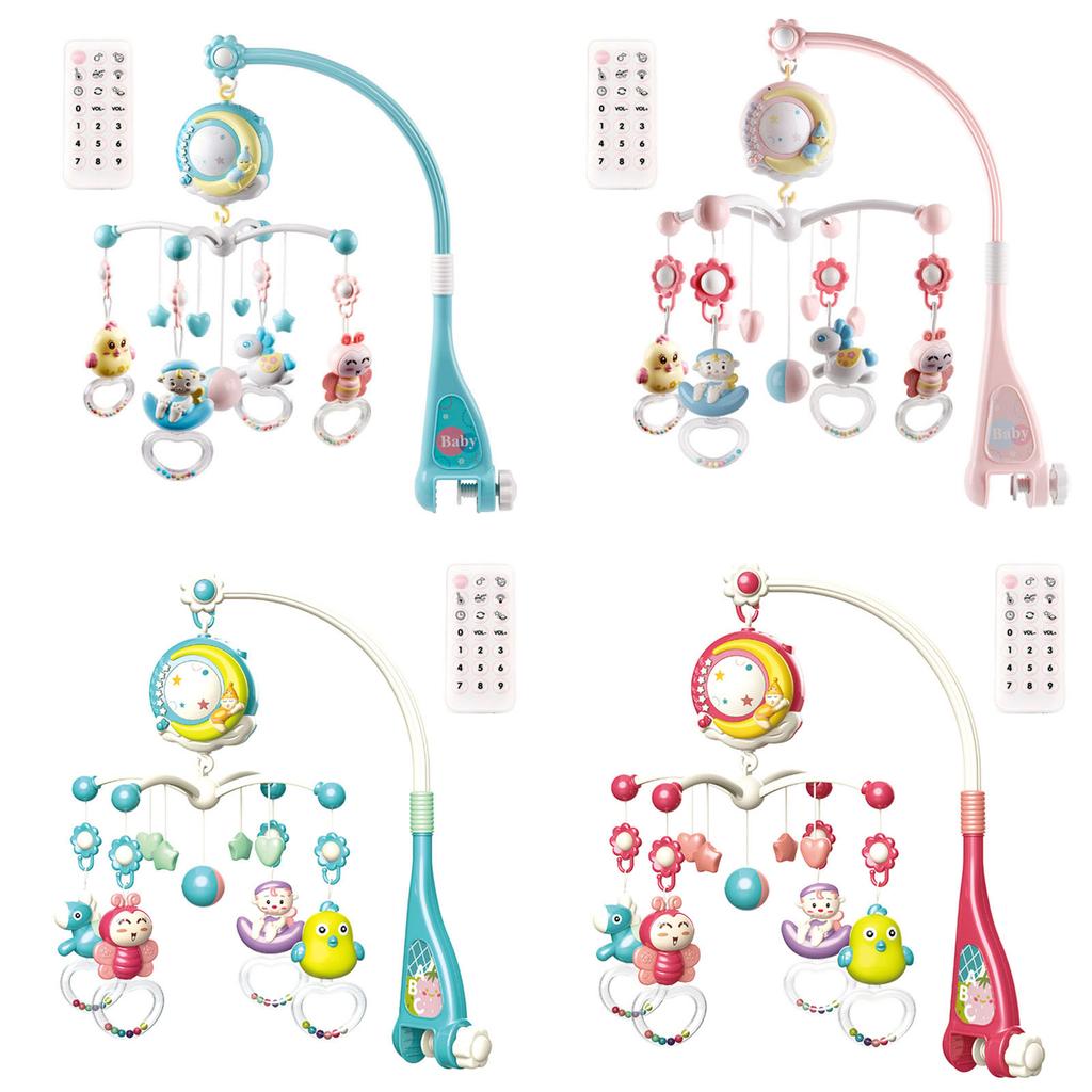 Baby Musikalisches Krippenmobile Hängende Rasseln und Fernbedienungs-Spieluhr mit Musik Nachtlichtern für Junge Mädchen 0-24 Monate