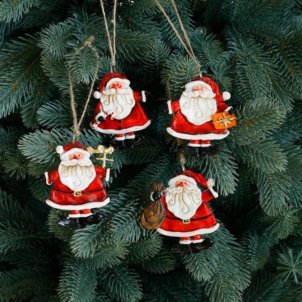 New Resin Christmas Tree Hanging Pendant Santa Claus Snowman Small Xmas Tree Ornaments DIY Christmas Decorations Party Supplies