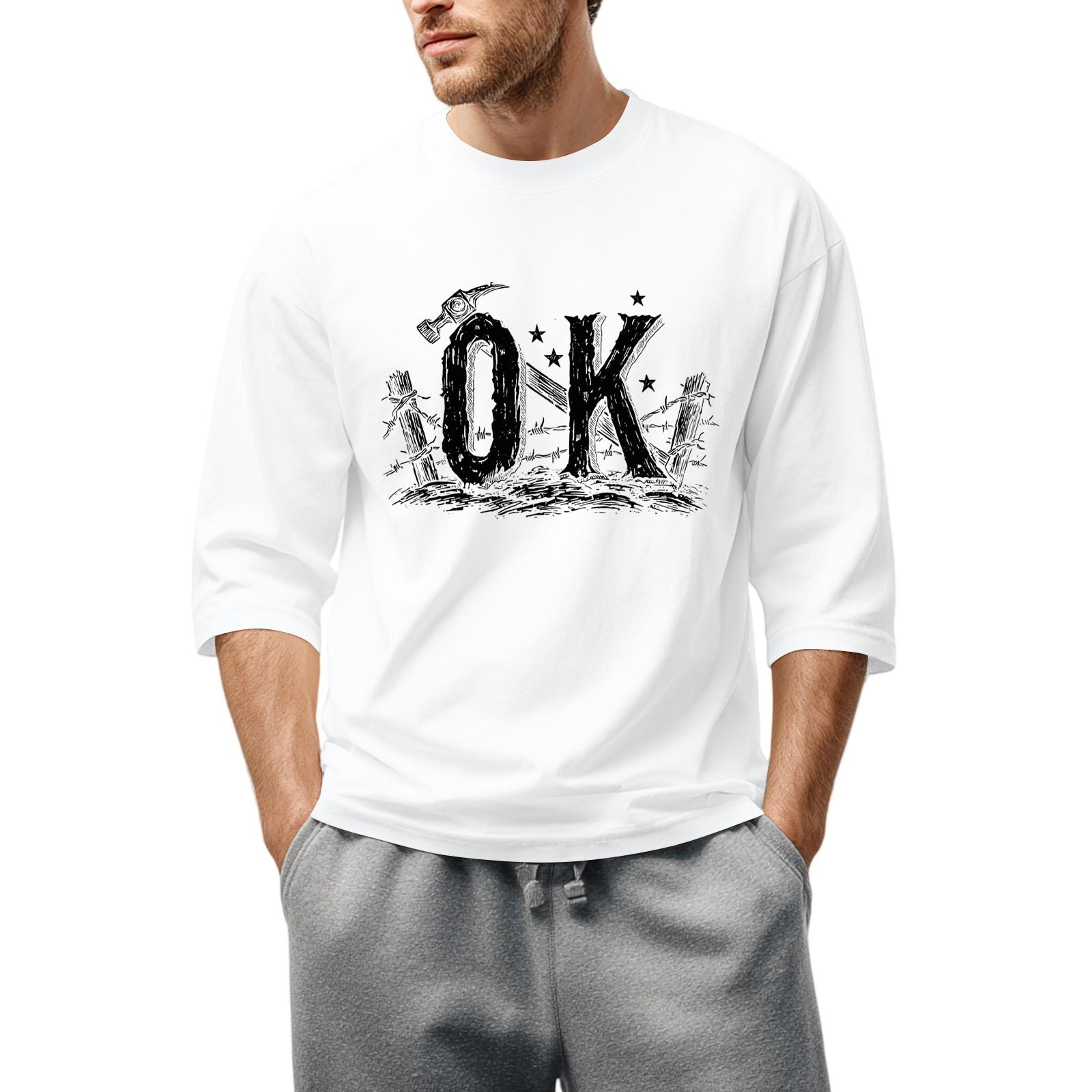 

Мужская повседневная модная футболка с круглым вырезом и рукавом три четверти S белый