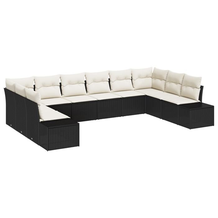 VidaXL Ensemble de canapé de jardin de 10 pièces avec coussins Noir Poly Rattan 3347237