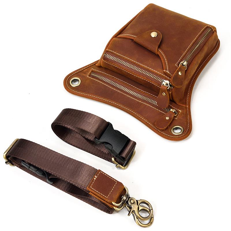 Men's Retro Genuine Leather Waist Bag, Crazy Horse Leather Leg Bag, Casual Mobile Phone Baotou Layer Leather Small Hanging Bag