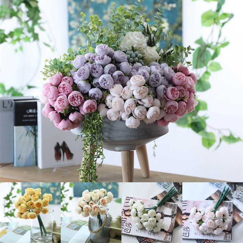 Stunning High Realistic 21-head Peony Tea Rose Silk Flowers For Home Decor