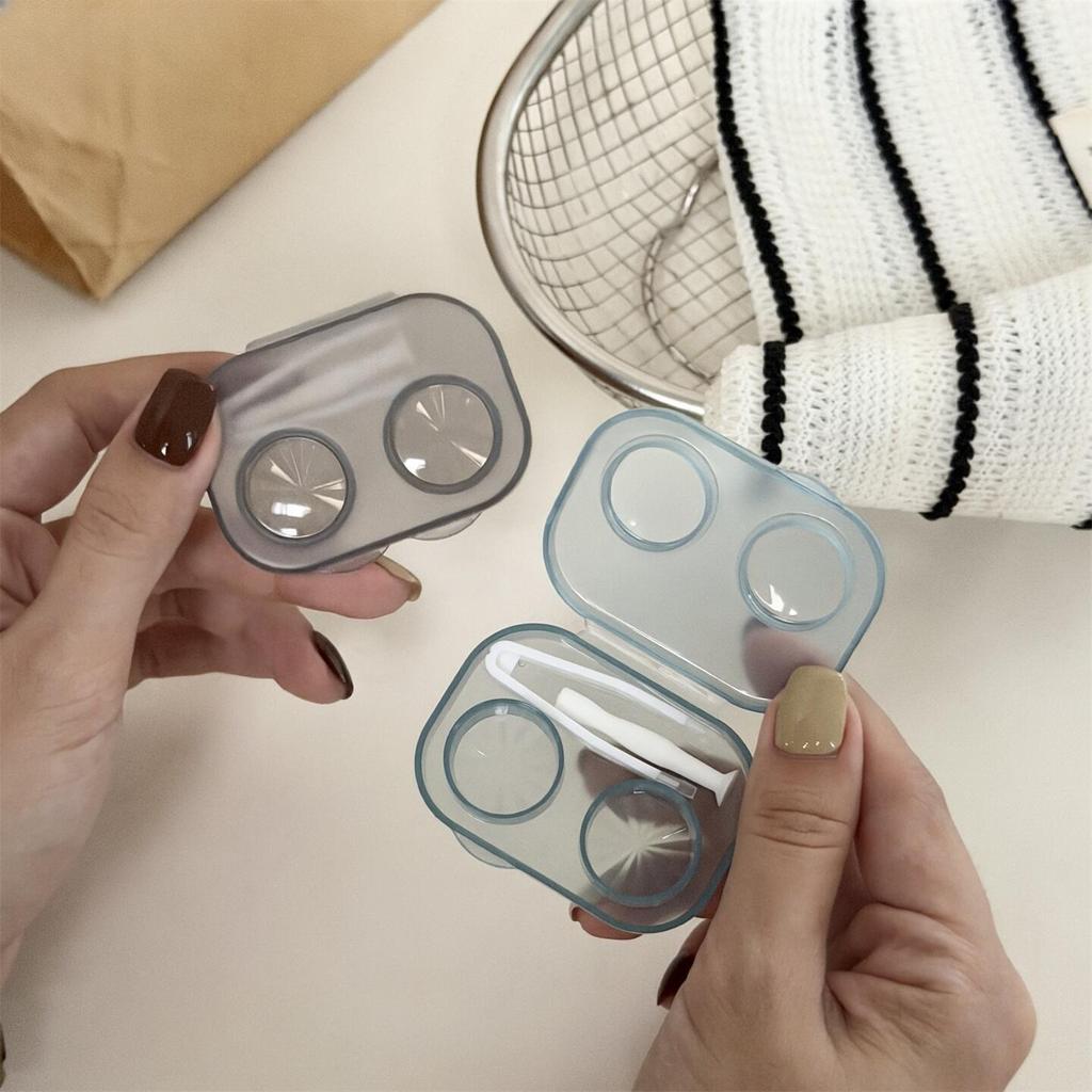 Contact Lens Box Portable Transparent Cosmetic Contact Lenses Soak Container Box Girls Travel Contact Lens Case with Tweezers