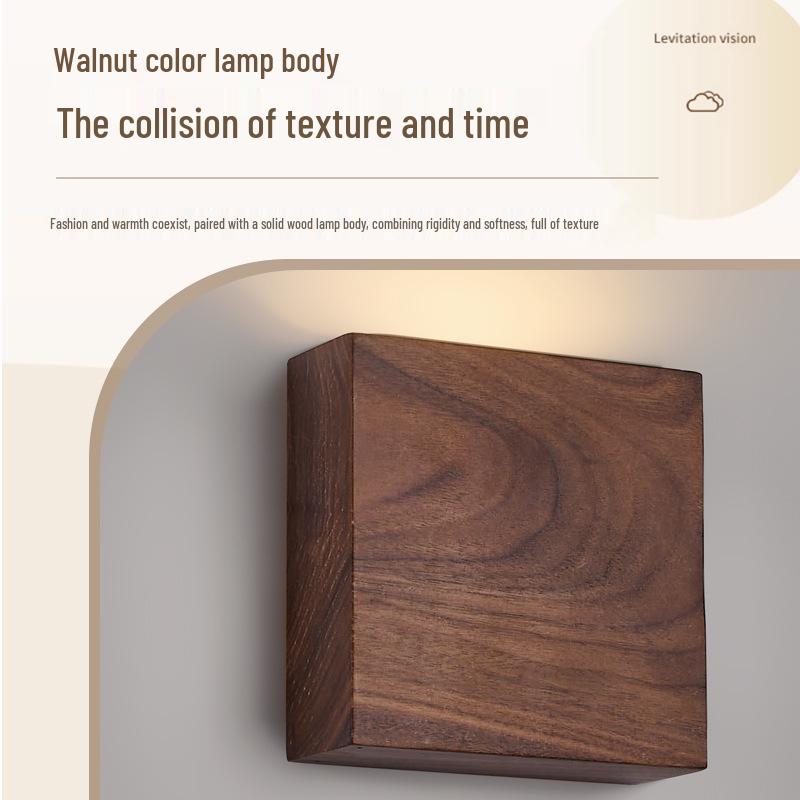 Mid-Century Solid Walnut Wall Lamp: Full Spectrum Eye Protection for Bedroom or Stairway
