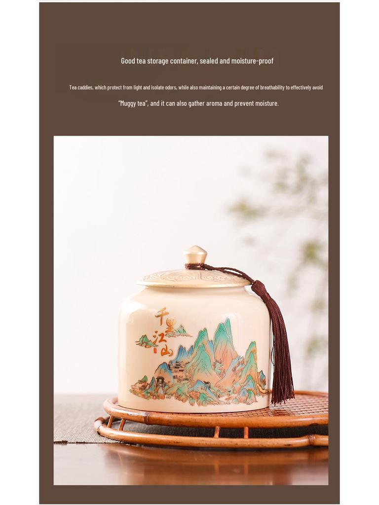 Retro Ceramic Tea Caddy with Sealing Lid - Half-Jin Capacity for Green, White, Black Tea - Gift Box Included