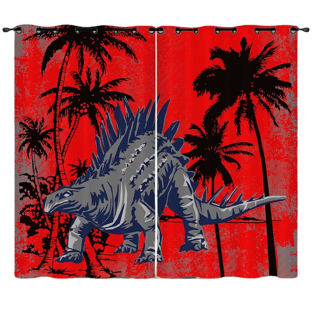 Curtain Dinosaur World 3D Digital Printing Blackout Curtain Punching