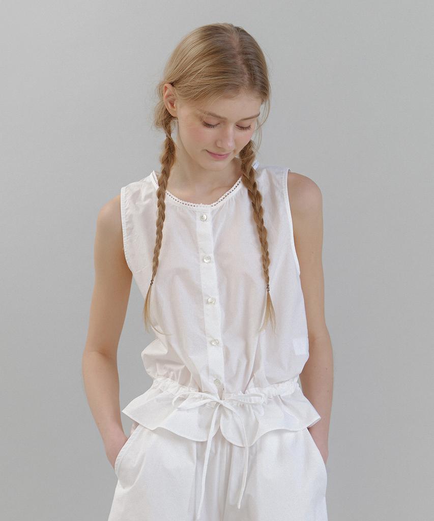 LAMINEZ Lace String Sleeveless Blouse - Ivory