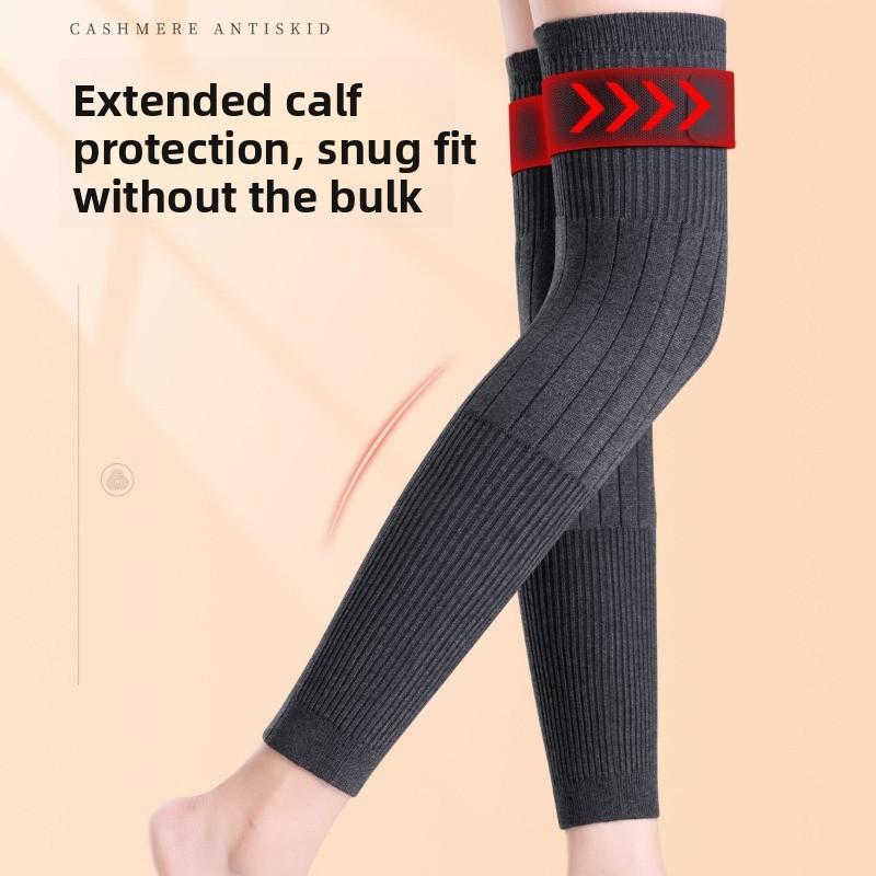 Mary Cashmere Strap Knee Pads, Warm Old Cold Legs, Extended Leg Pads, Long Tube Cover for the Elderly, Thickened and Non-slip for Men and Women