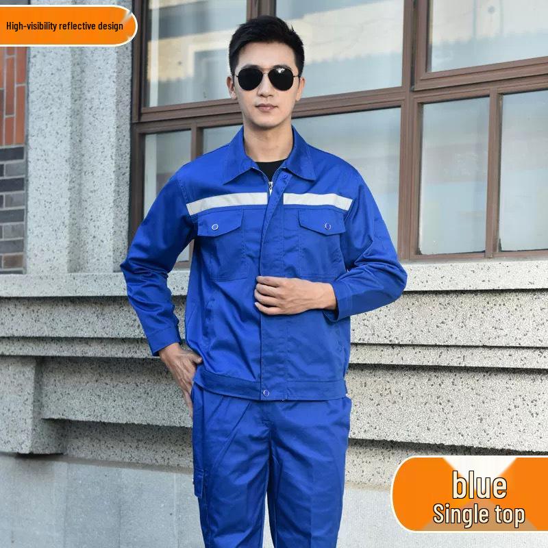 Reflective Polyester Cotton Workwear Set - Durable, Dirt-Resistant Clothes for Spring and Autumn Construction and Workshop Use