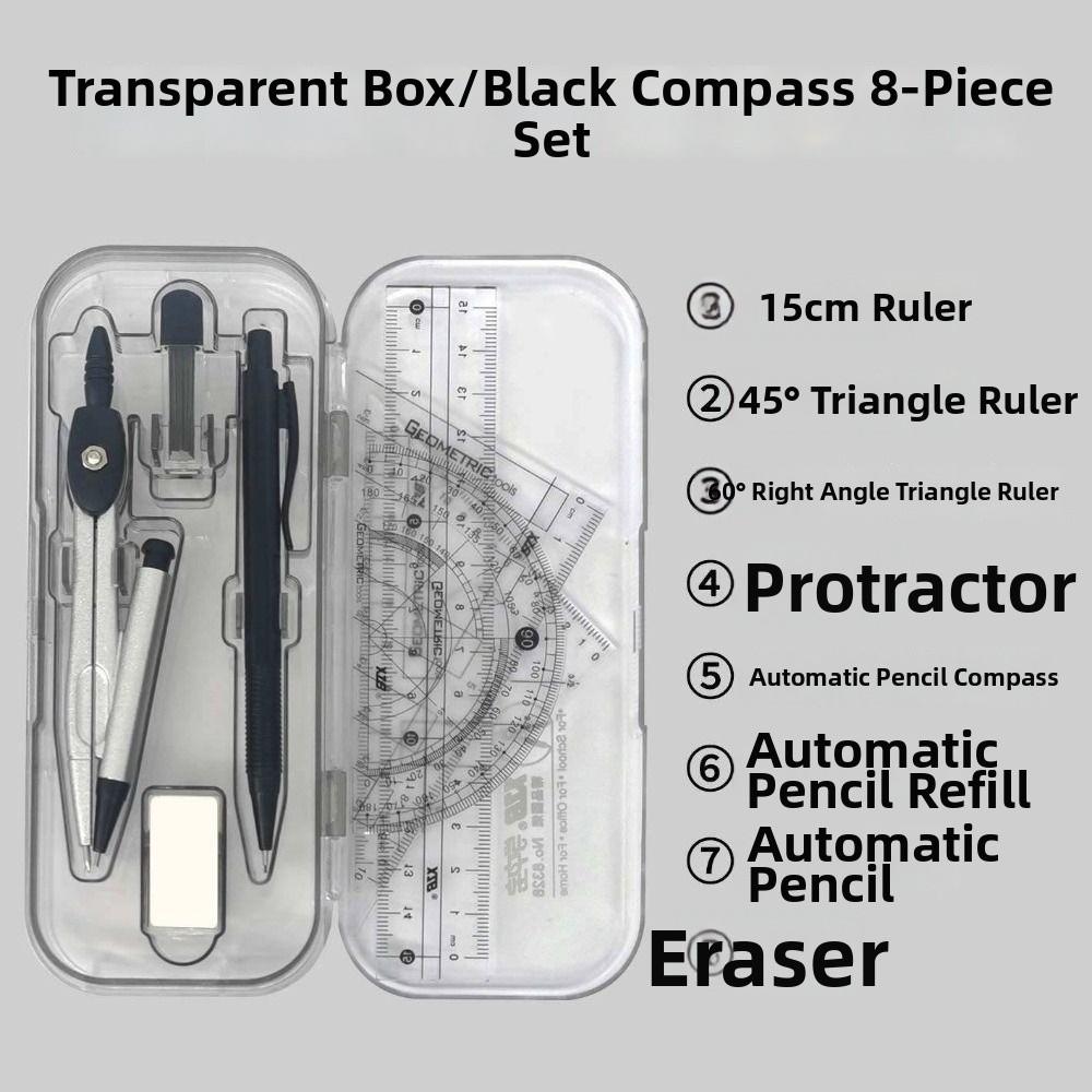 8Pcs/Set Multifunctional Drawing Compass Ruler Kit Precise Geometry Compass Set Back To School