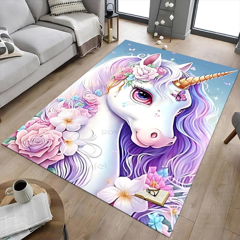 1pc Unicorn Flowers Carpet Anti Slip Polyester Floor Mat for office.Bedroom