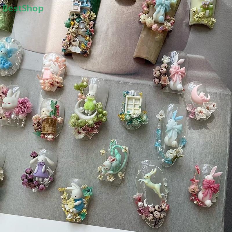 3D Silicone Nail Art Mold Relief Rabbit, Moon Cake,Moon Design DIY Nail Decor Transparent Manicure Templates