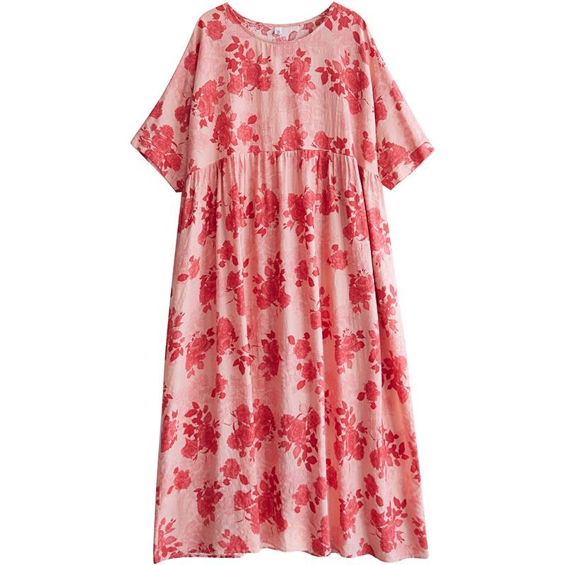 Krátký rukáv Plus size Bavlněné vintage květinové nové šaty pro ženy ležérní volné dlouhé letní šaty