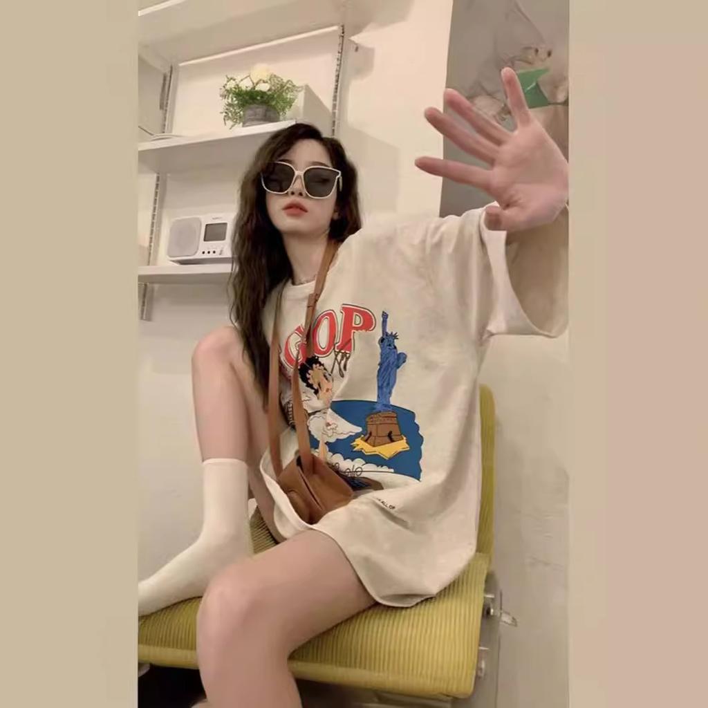 American Vintage Retro Large Size T-shirt Women's Pure Cotton Trendy Brand Vintage Short-sleeved Ins Versatile New Summer Top