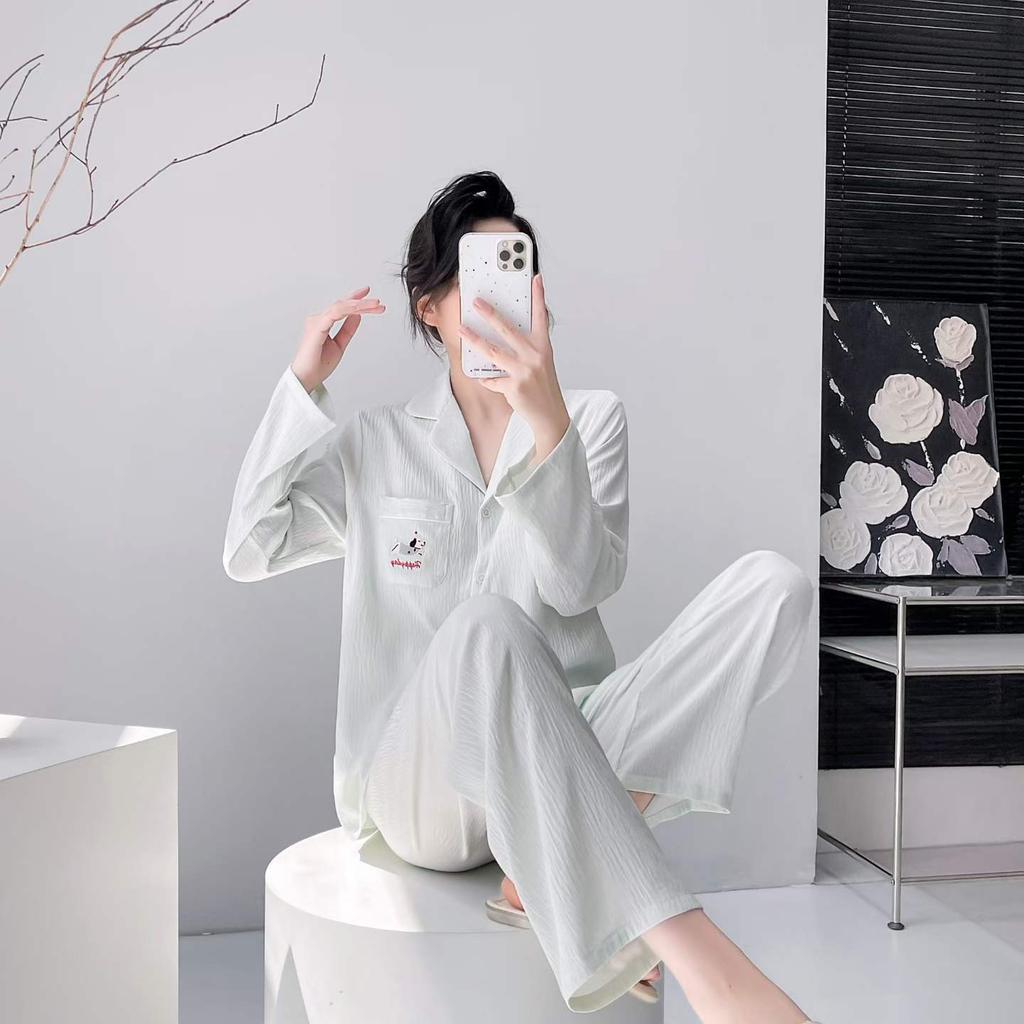 1011 new spring and autumn new pajamas women's cloud cotton summer long-sleeved trousers set loose loungewear
