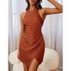 2023 Satin Halterneck Backless Slit Mini Evening Dress for Women
