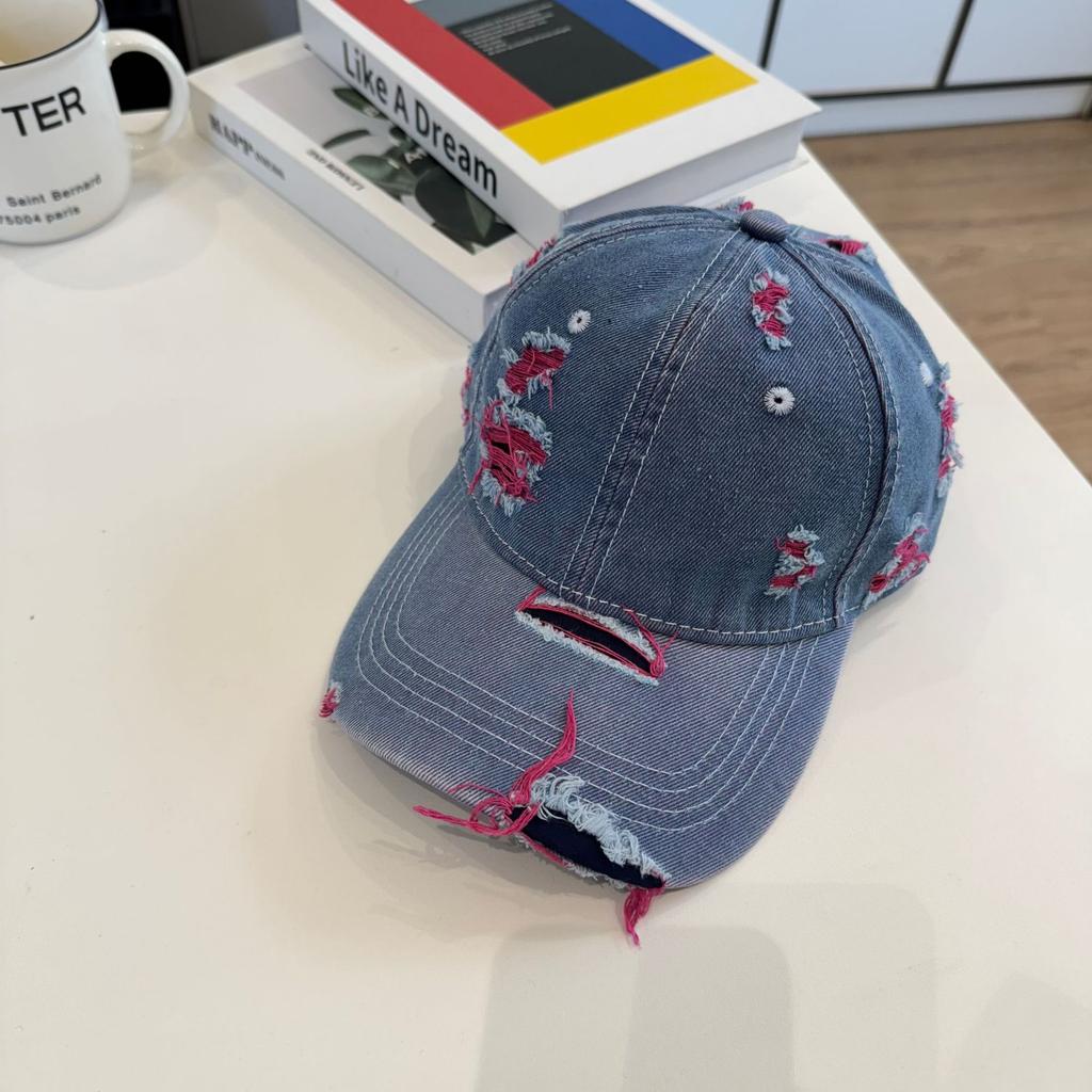 Retro einfarbige Denim-Baseballkappe personalisierte Mode Loch do old Kappe trendige Herren- und Damen-Street-Hip-Hop-Sonnenhut