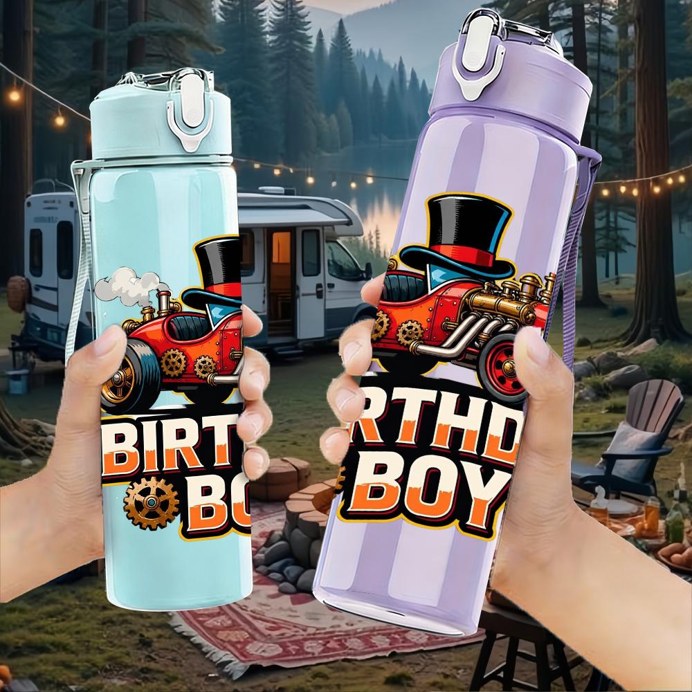 1PC Steam Train Birthday Boy Letter 750ml Color Plastic Water Bottle Leakproof Flip Straw Lid For Sports Office Home Use