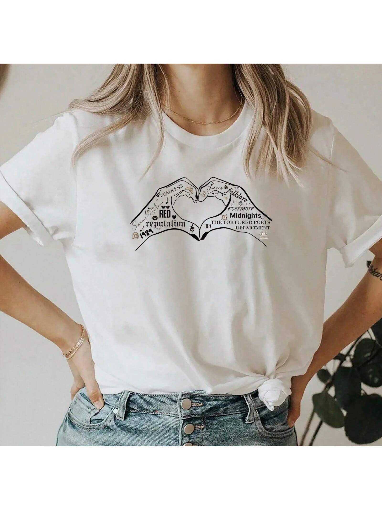 Taylor Heart Hand Music Album T-Shirt Taylor Girls Shirt Taylor TTPD Harajuku Printed Shirt The Torturd Poets Departunisext T-Shirt S разноцветный