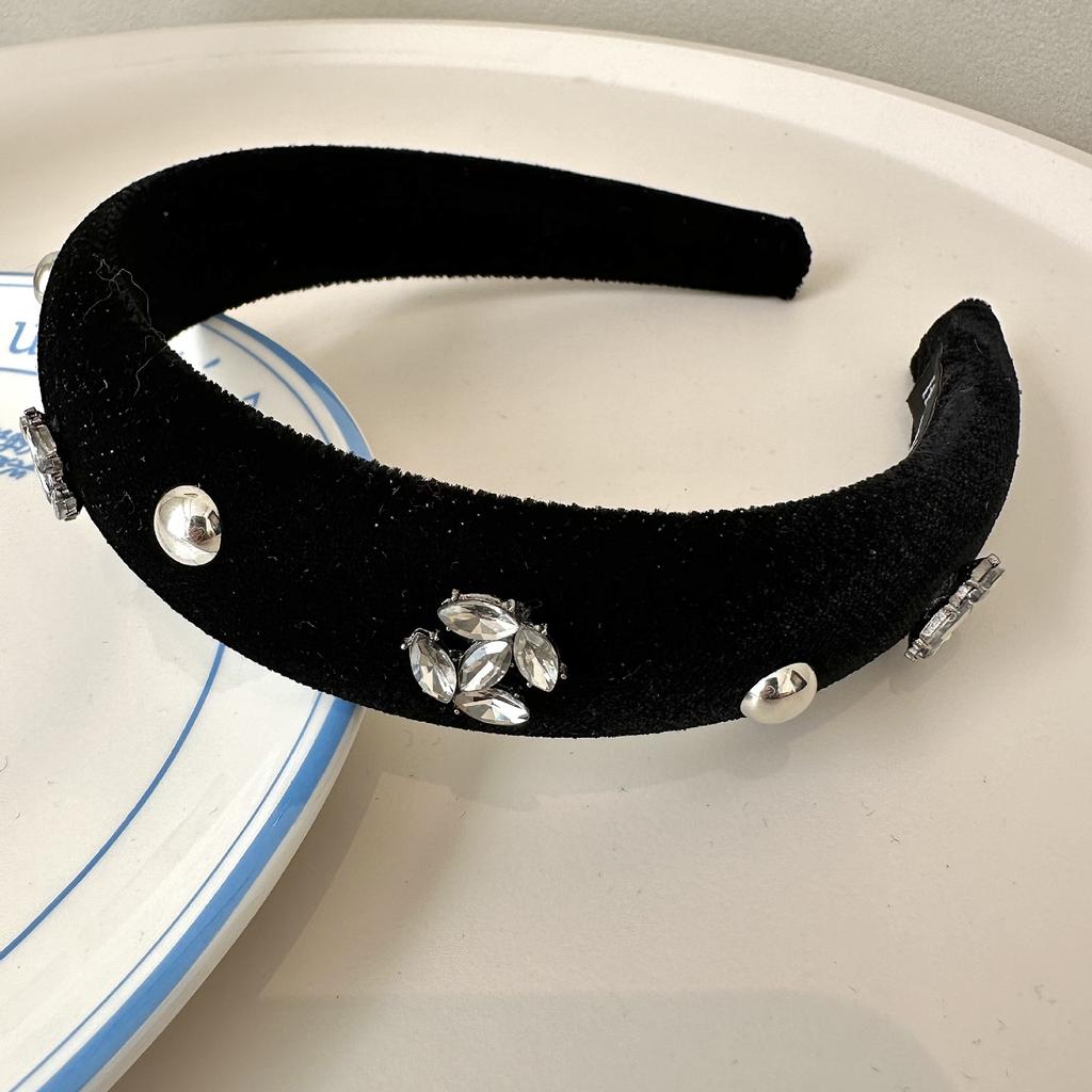 Lyxig Strass Sammet Håraccessoarer Pannband Hårband För Kvinnor Mode Glänsande Kristall Förtjockade Halkfria Hårringar Huvudbonad